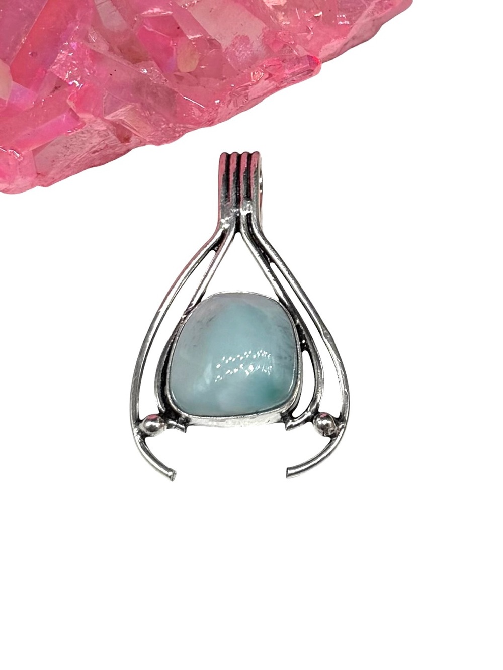 Larimar Necklace Pendant 925 Sterling Silver Overlay